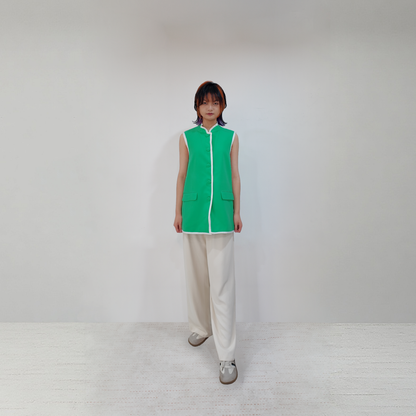 Upcycled Green Stand-Collar Vest – Sustainable Retro Sporty Style