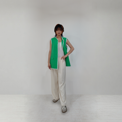 Upcycled Green Stand-Collar Vest – Sustainable Retro Sporty Style