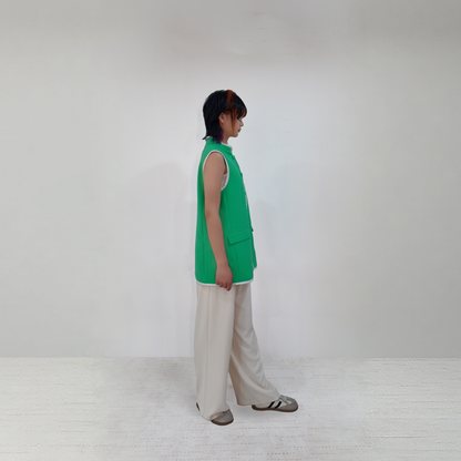 Upcycled Green Stand-Collar Vest – Sustainable Retro Sporty Style