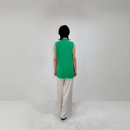 Upcycled Green Stand-Collar Vest – Sustainable Retro Sporty Style