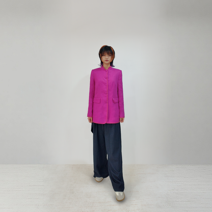 Upcycled Rose Red Stand-Collar Jacket – Modern Oriental Elegance