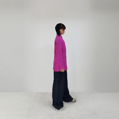 Upcycled Rose Red Stand-Collar Jacket – Modern Oriental Elegance