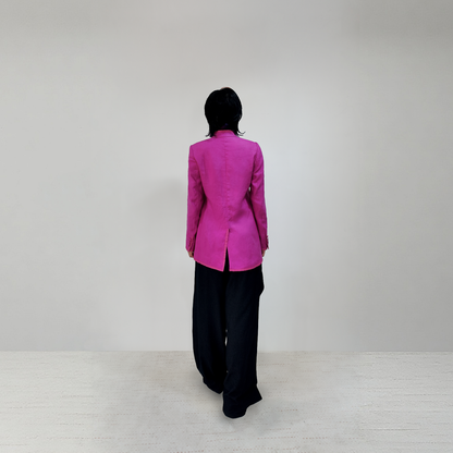 Upcycled Rose Red Stand-Collar Jacket – Modern Oriental Elegance