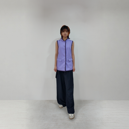 Upcycled Purple Stand-Collar Vest – Artistic Oriental & Vintage Style