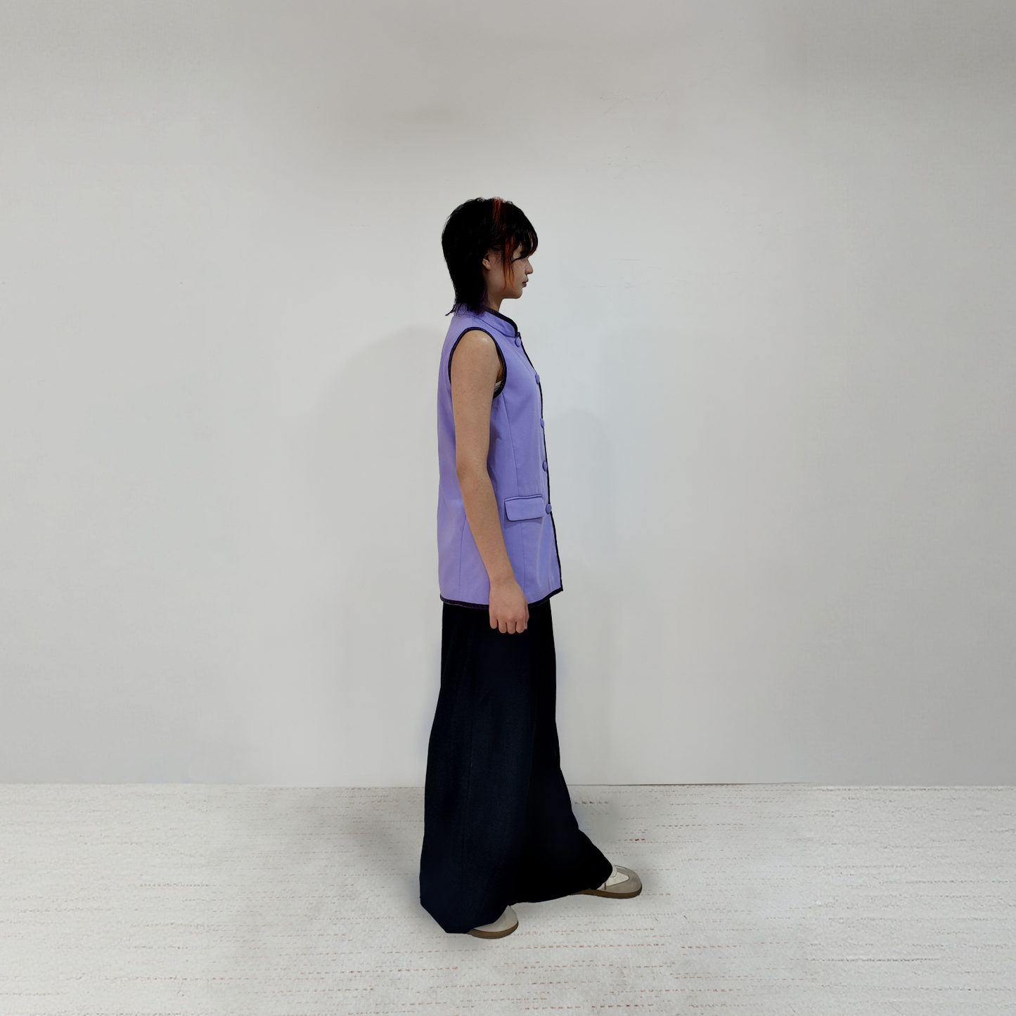 Upcycled Purple Stand-Collar Vest – Artistic Oriental & Vintage Style