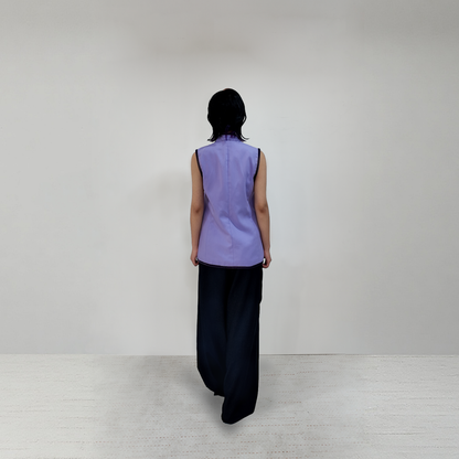 Upcycled Purple Stand-Collar Vest – Artistic Oriental & Vintage Style