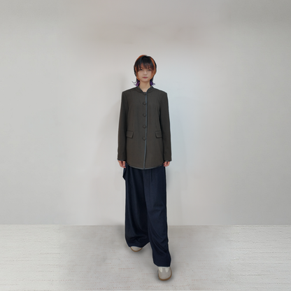 Upcycled Brown Stand-Collar Jacket – Plaid Meets Punk Edge