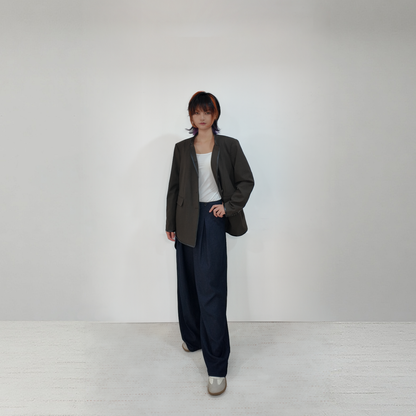 Upcycled Brown Stand-Collar Jacket – Plaid Meets Punk Edge