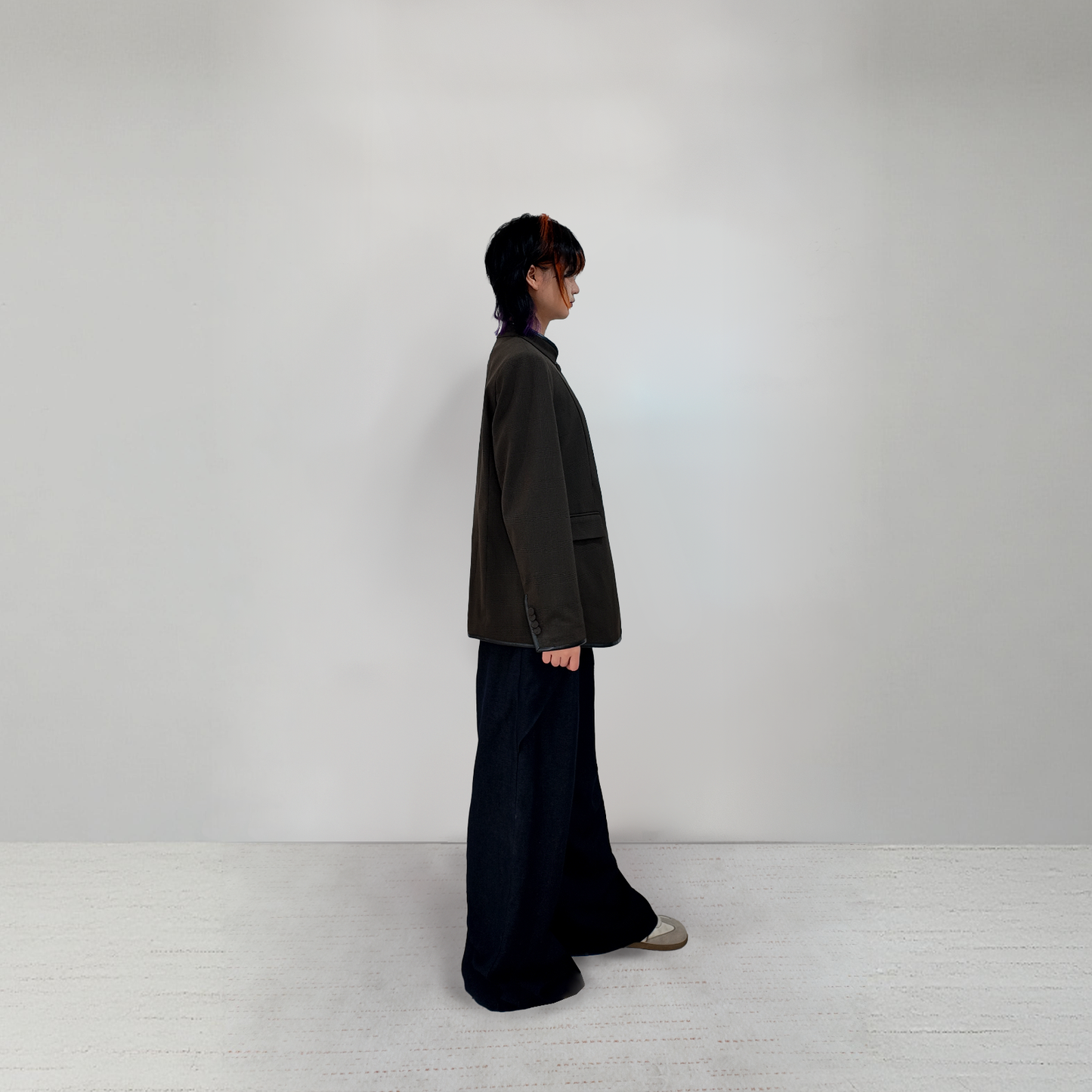 Upcycled Brown Stand-Collar Jacket – Plaid Meets Punk Edge