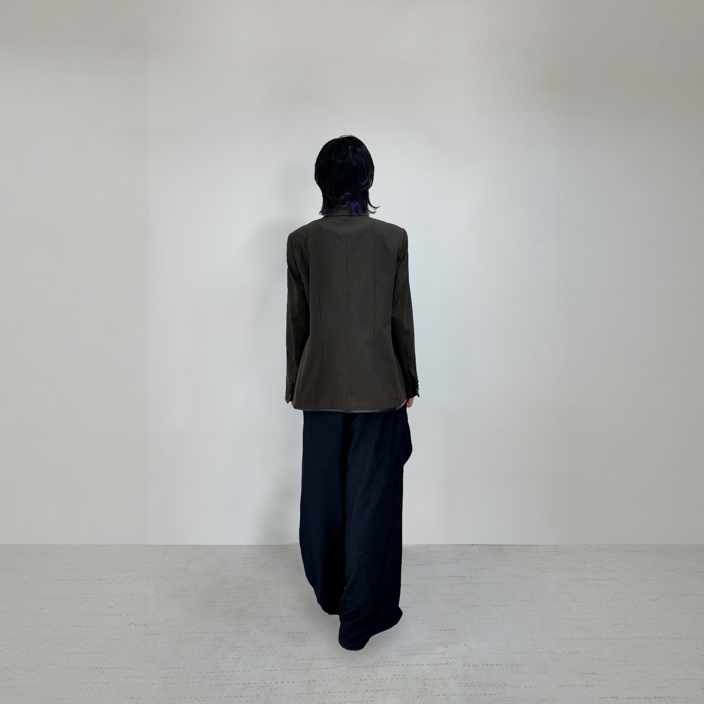 Upcycled Brown Stand-Collar Jacket – Plaid Meets Punk Edge