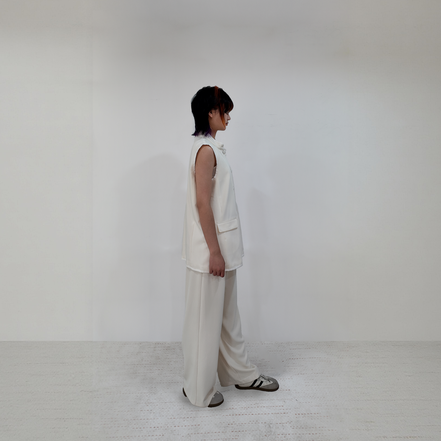 Upcycled White Stand-Collar Vest – Minimalist Oriental Chic