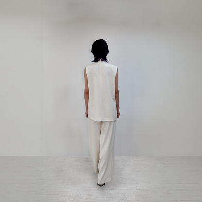 Upcycled White Stand-Collar Vest – Minimalist Oriental Chic