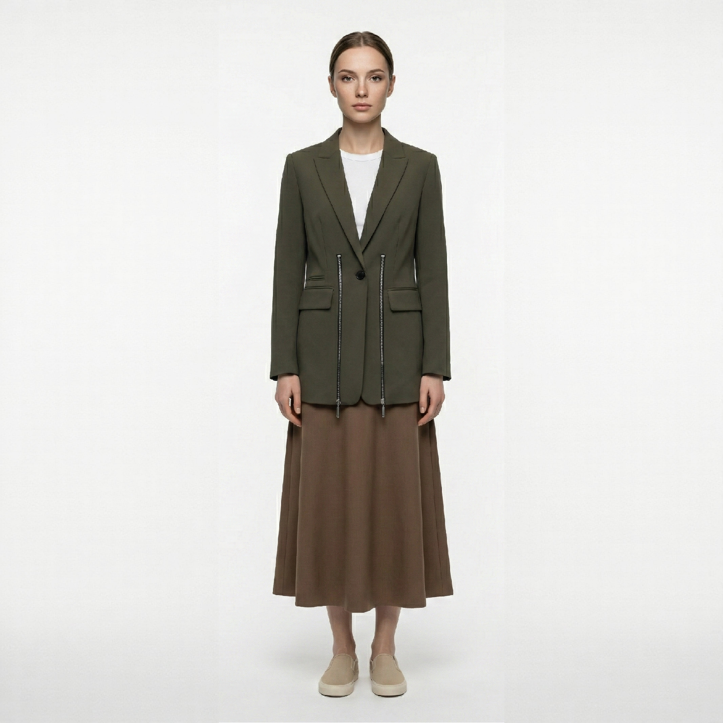 Adjustable Reconstructed Blazer with Metallic Zippers