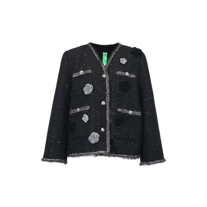 Upcycled Sequined Tweed Flower Blazer