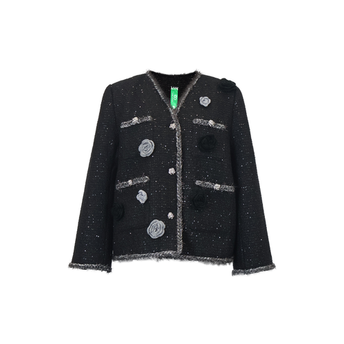 Upcycled Sequined Tweed Flower Blazer