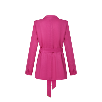 Upcycled Pink Linen Blazer with Jade Belt Detail