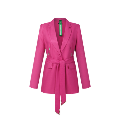 Upcycled Pink Linen Blazer with Jade Belt Detail