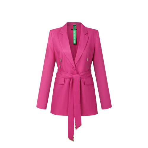 Upcycled Pink Linen Blazer with Jade Belt Detail