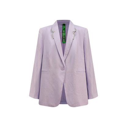 Upcycled Lilac Linen Blazer with Jade Detailing – Sustainable Luxury