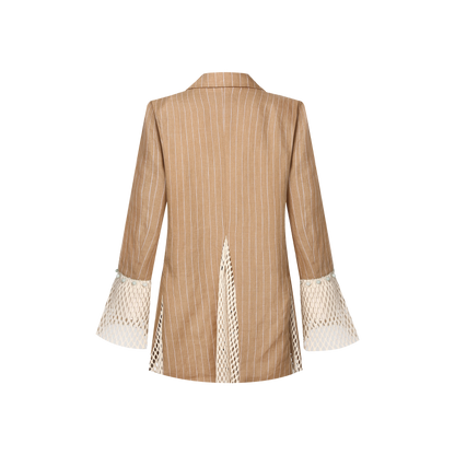 Sustainable Khaki Blazer with Jade Accents and Breathable Mesh