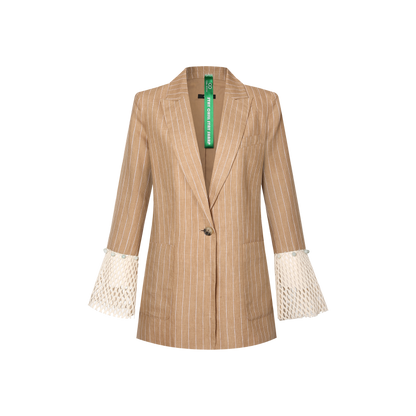 Sustainable Khaki Blazer with Jade Accents and Breathable Mesh