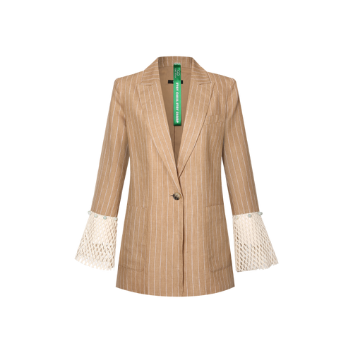 Sustainable Khaki Blazer with Jade Accents and Breathable Mesh