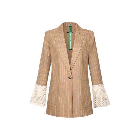 Sustainable Khaki Blazer with Jade Accents and Breathable Mesh