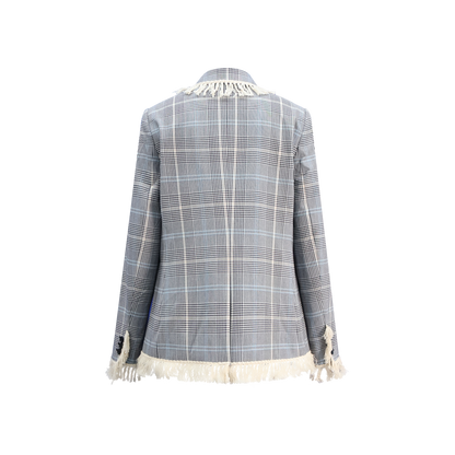 Upcycled Check Fringe Blazer – Vintage-Inspired Sustainable Outerwear