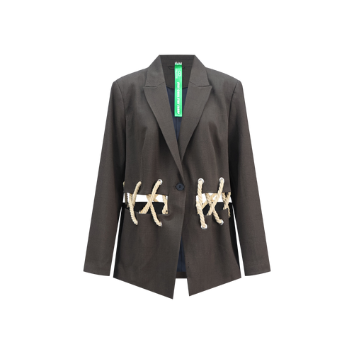 Cut-Out Corded Blazer – Upcycled Check with Modern Twist