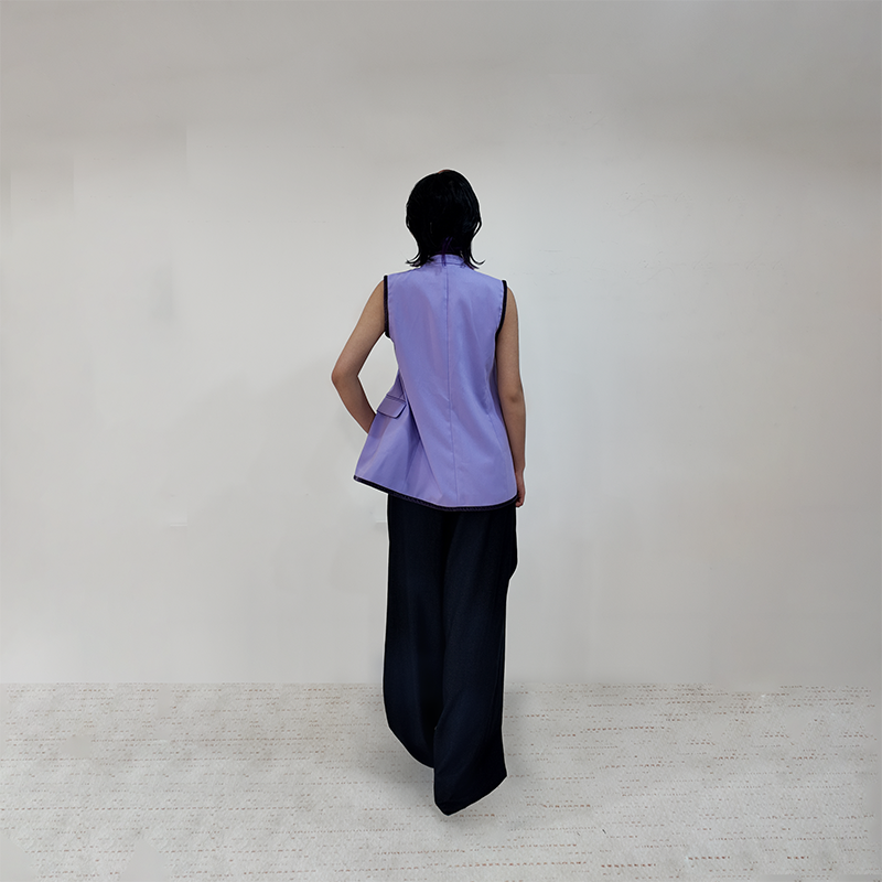 Upcycled Purple Stand-Collar Vest – Artistic Oriental & Vintage Style