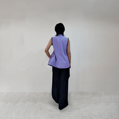 Upcycled Purple Stand-Collar Vest – Artistic Oriental & Vintage Style