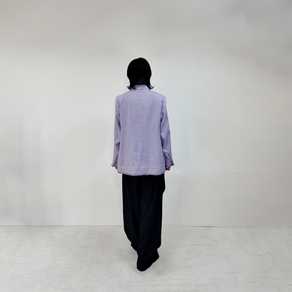 Sustainable Lilac Linen Jacket for Women – Stand-Collar & Soft Elegance