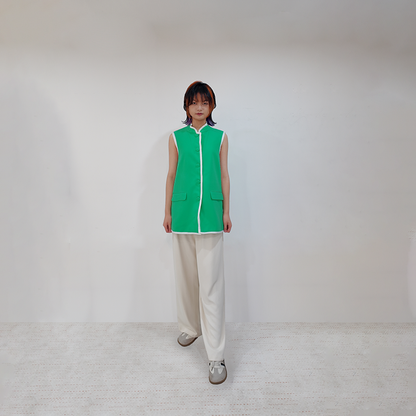 Upcycled Green Stand-Collar Vest – Sustainable Retro Sporty Style