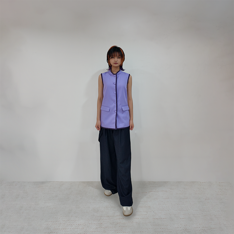 Upcycled Purple Stand-Collar Vest – Artistic Oriental & Vintage Style