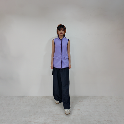 Upcycled Purple Stand-Collar Vest – Artistic Oriental & Vintage Style