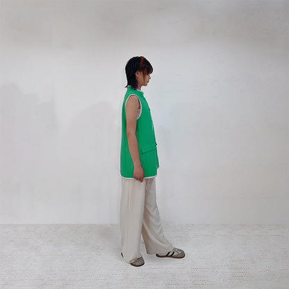 Upcycled Green Stand-Collar Vest – Sustainable Retro Sporty Style