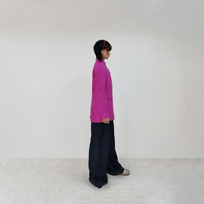 Upcycled Rose Red Stand-Collar Jacket – Modern Oriental Elegance