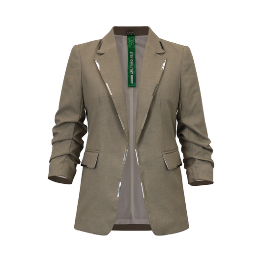 ✨ Women’s Metallic Blazer with Chrome Hardware – Futuristic Tailoring