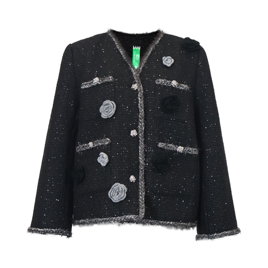 Upcycled Sequined Tweed Flower Blazer