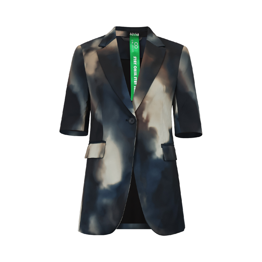 Upcycled Ombré Cropped-Sleeve Blazer – Modern Tailored Elegance