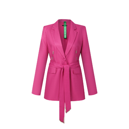 Upcycled Pink Linen Blazer with Jade Belt Detail