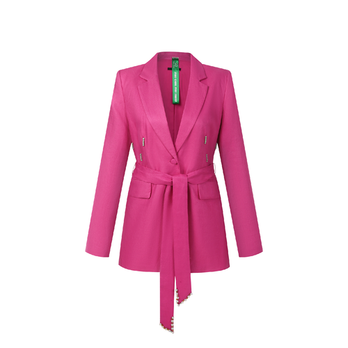Upcycled Pink Linen Blazer with Jade Belt Detail