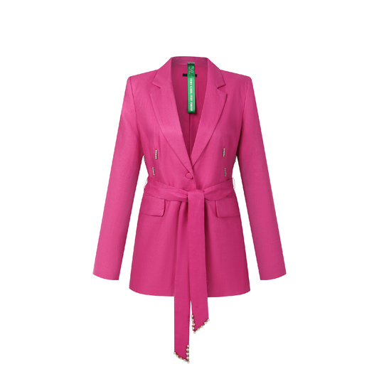 Upcycled Pink Linen Blazer with Jade Belt Detail
