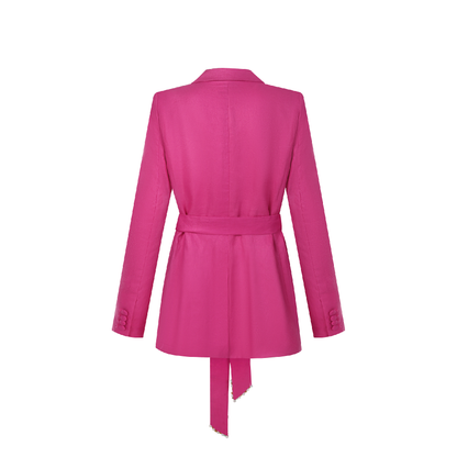 Upcycled Pink Linen Blazer with Jade Belt Detail