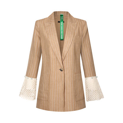 Sustainable Khaki Blazer with Jade Accents and Breathable Mesh