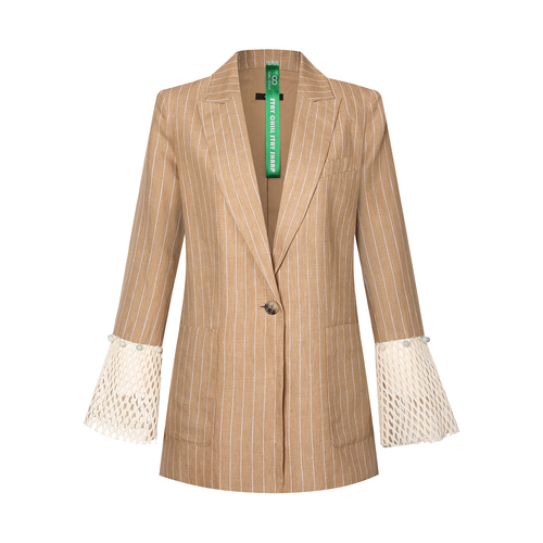 Sustainable Khaki Blazer with Jade Accents and Breathable Mesh