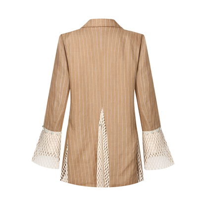 Sustainable Khaki Blazer with Jade Accents and Breathable Mesh