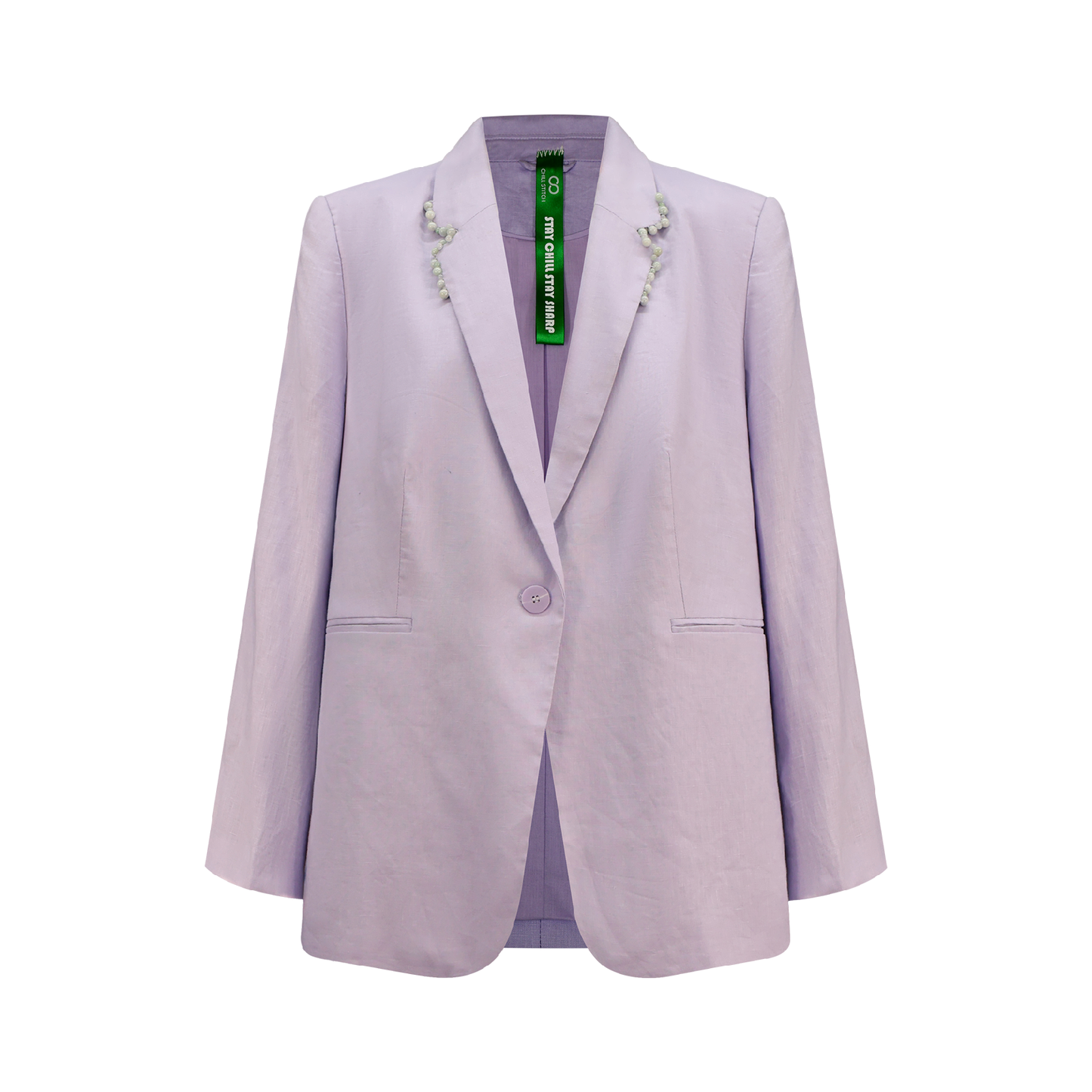 Upcycled Lilac Linen Blazer with Jade Detailing – Sustainable Luxury