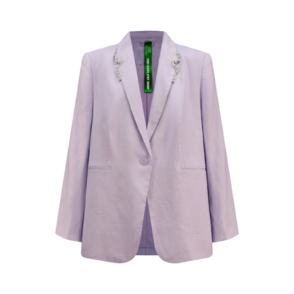 Upcycled Lilac Linen Blazer with Jade Detailing – Sustainable Luxury