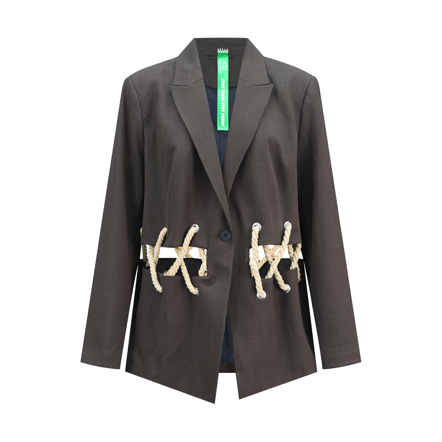 Cut-Out Corded Blazer – Upcycled Check with Modern Twist